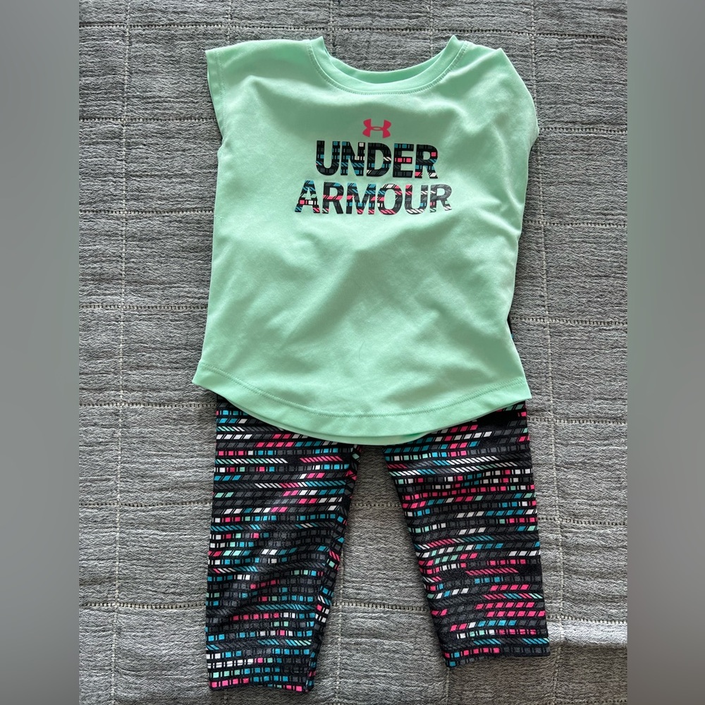 Toddler Under Armour dry fit capri, short sleeve set.
